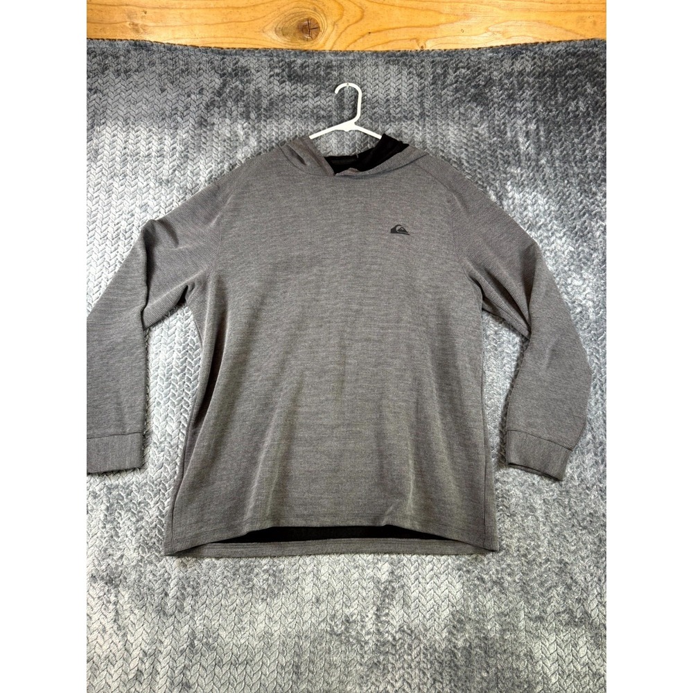 Quiksilver Sweater Hoodie Mens XL Gray Stretch Waffle Knit Moisture Wicking